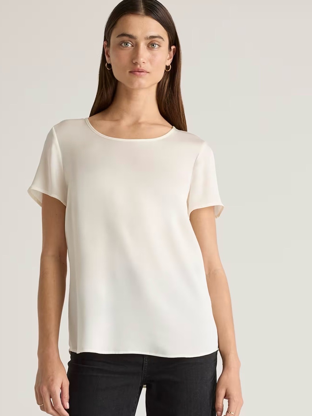 Quince Washable Stretch Silk Tee ivory blouse Sz M NWT